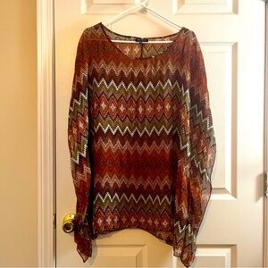 2X/3X Aztec Pattern Batwing Blouse (Sheer)
